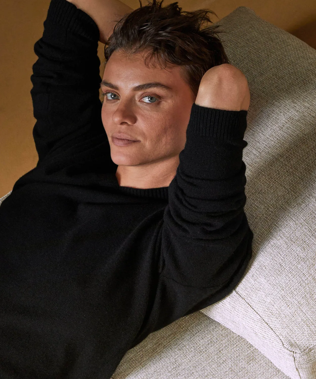Rodier maglione oversize scollo a V cashmere nero 2 fili