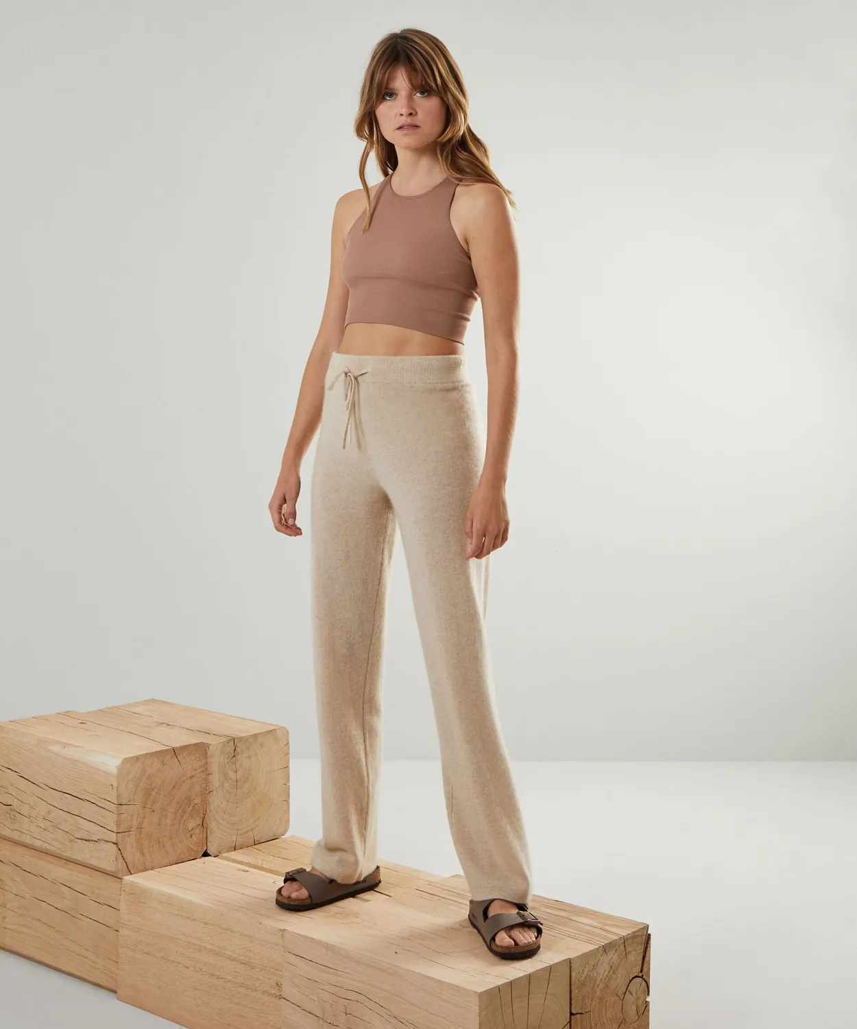 Rodier Pantaloni larghi maglia cashmere beige 100%