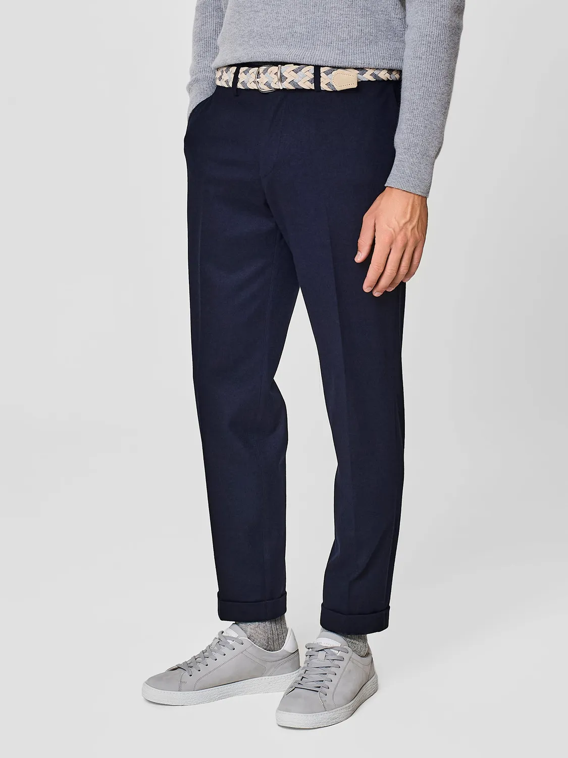 Paul Taylor pantalone jersey misto lana blu risvolto