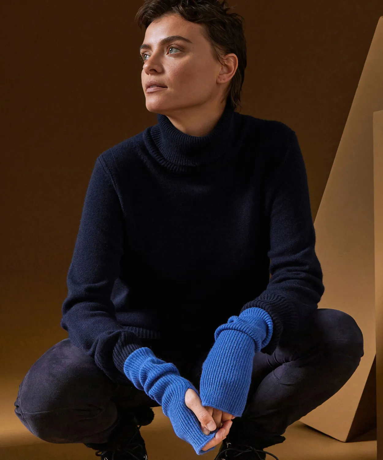 Rodier maglione dolcevita cashmere blu scuro oversize