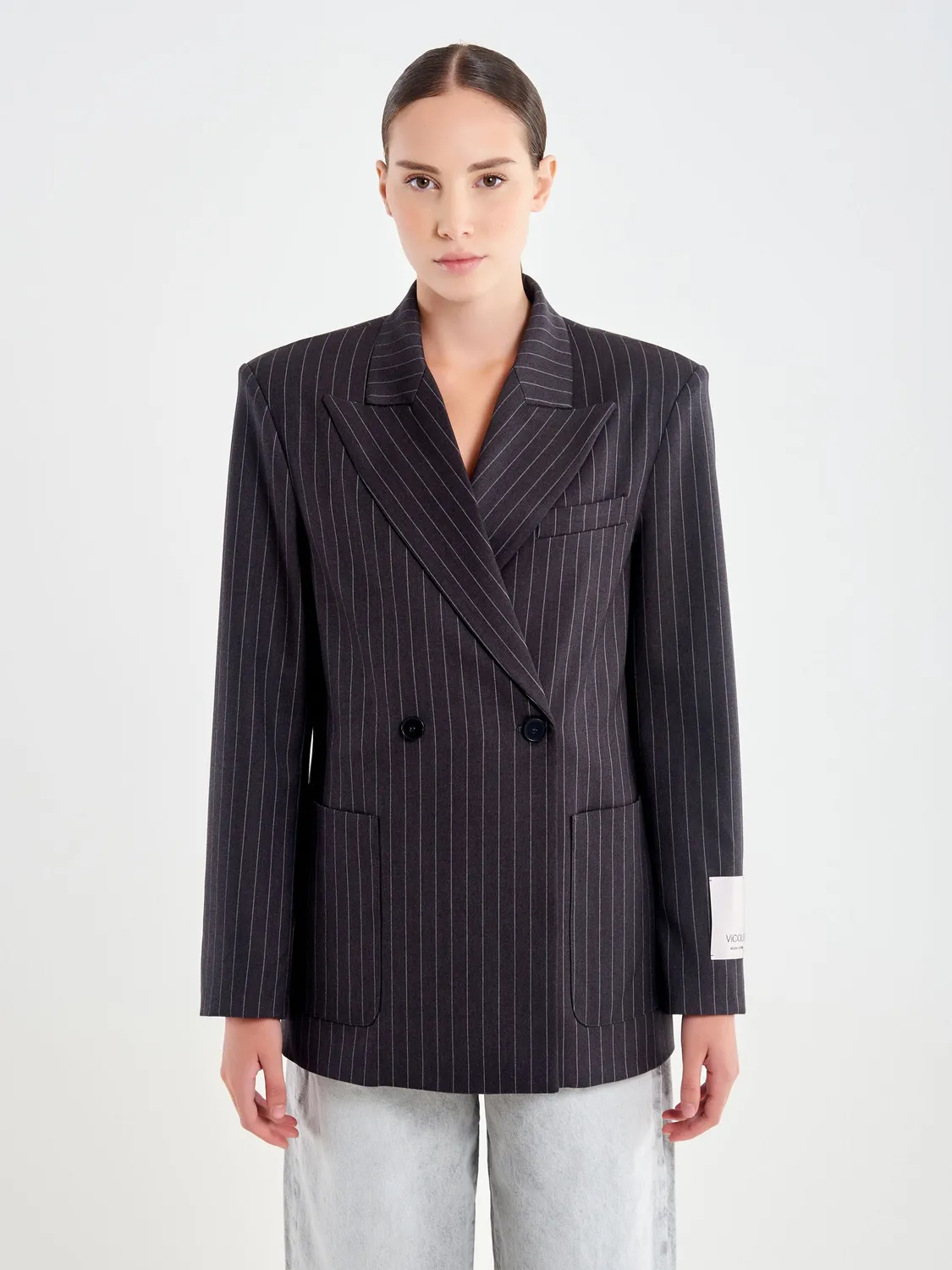 Vicolo Blazer Doppiopetto Gessato asfalto taglia S