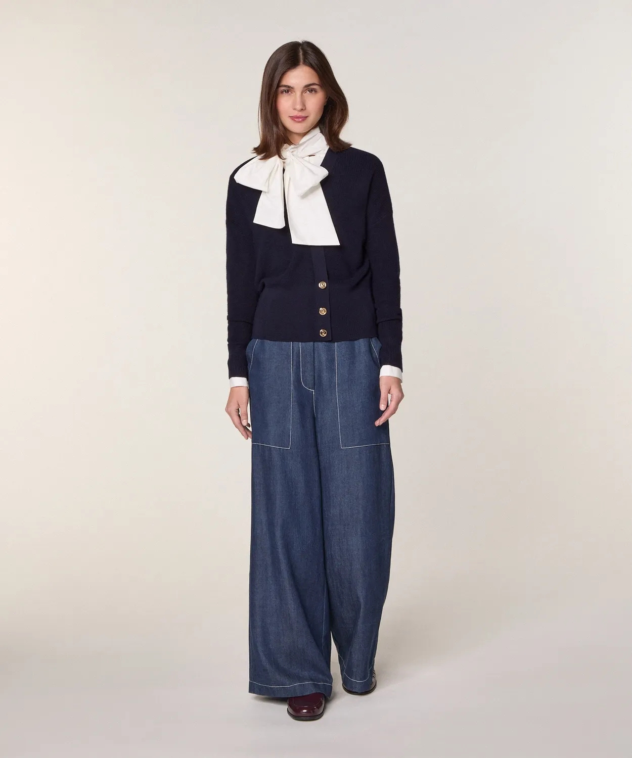Rodier maglione trompe l'oeil merino blu navy