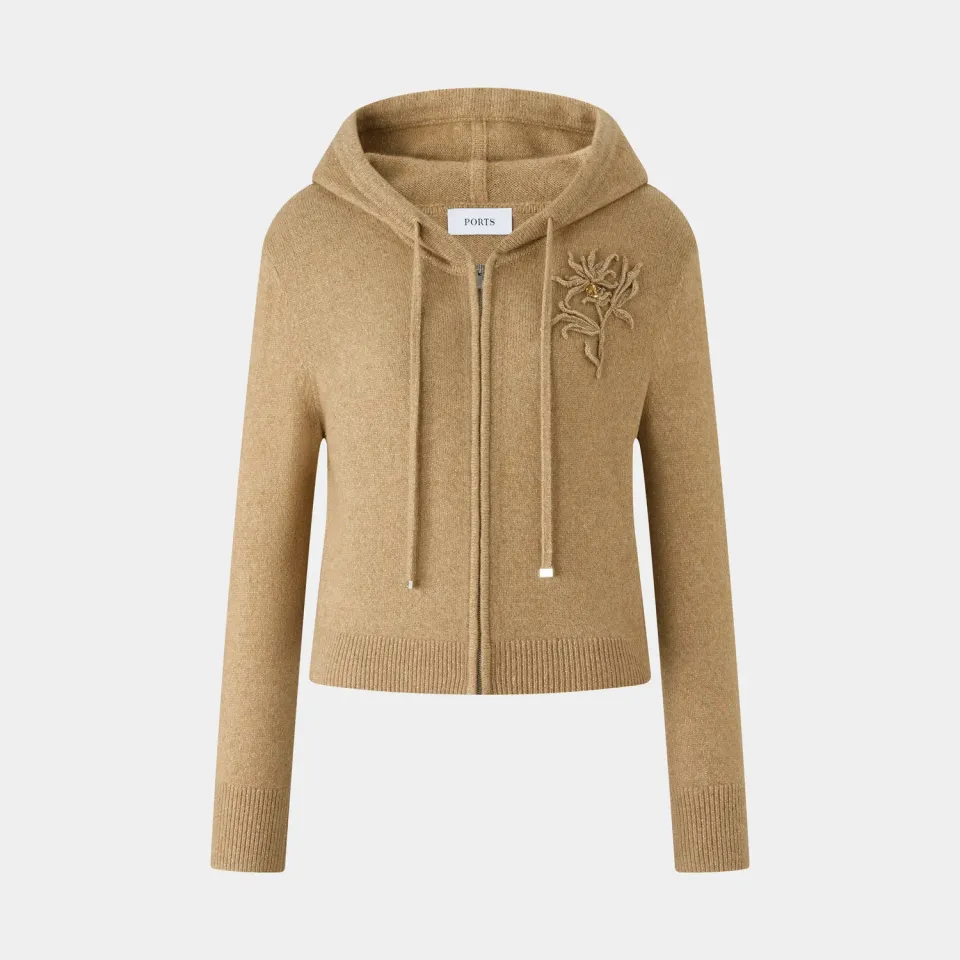 PORTS felpa hoodie zip ricamo floreale sunset donna