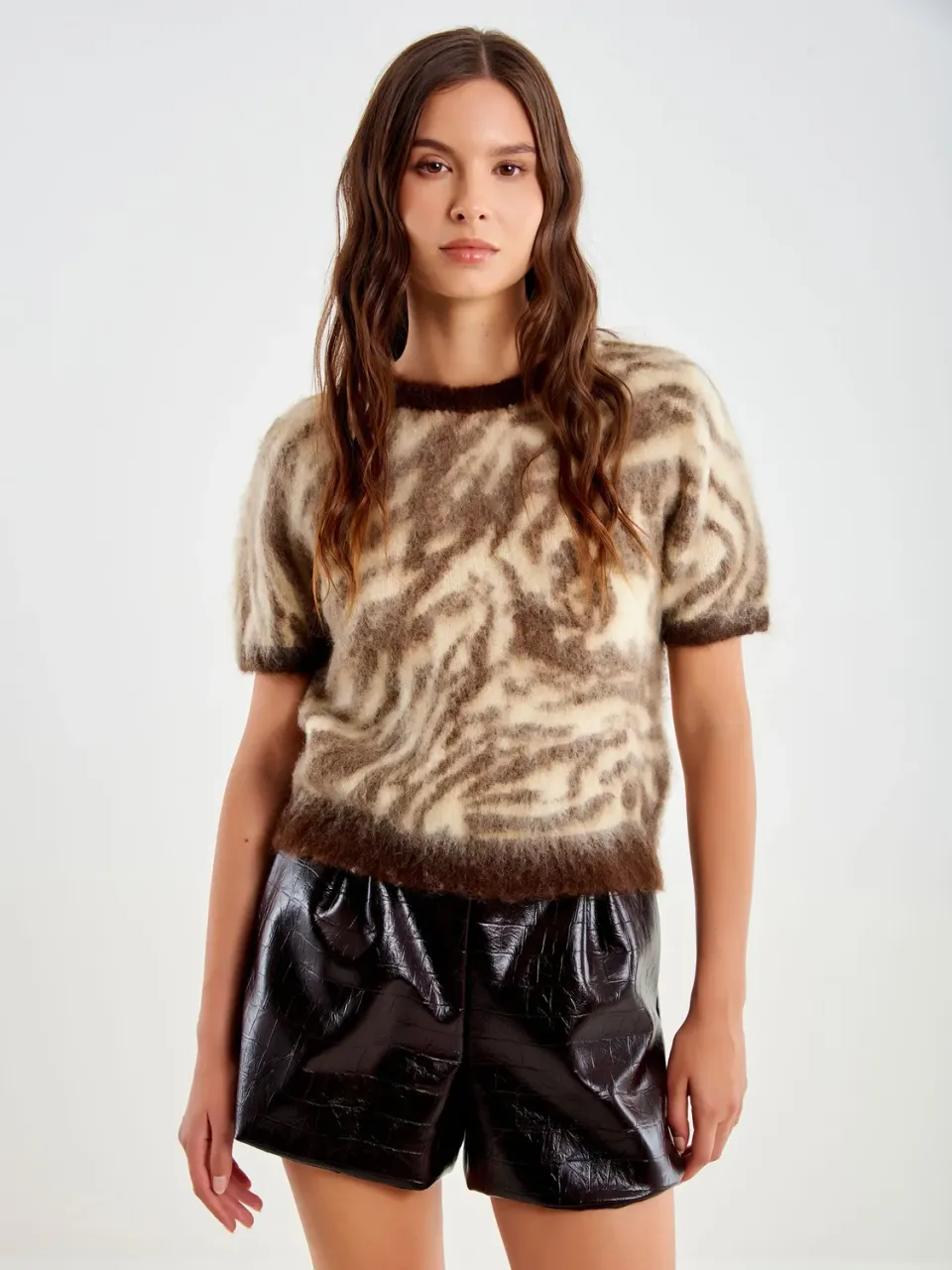 Vicolo Pull Zebrato pull maniche corte beige